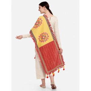 Generic Women's Cotton Embroidered Dupatta (Yellow, Length: 1.5 to 2 Mtr)