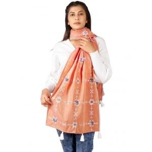 Generic Women's Cotton Opaque Stole (Peach, Length: 1.5 to 2 Mtr)