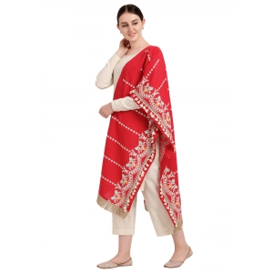 Generic Women's Cotton Embroidered Dupatta (Red, Length: 1.5 to 2 Mtr)