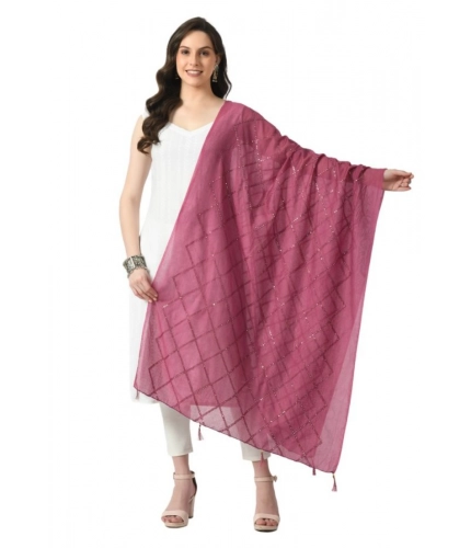 Women's Chanderi Self design Dupatta (Levender, Length: Free Size)