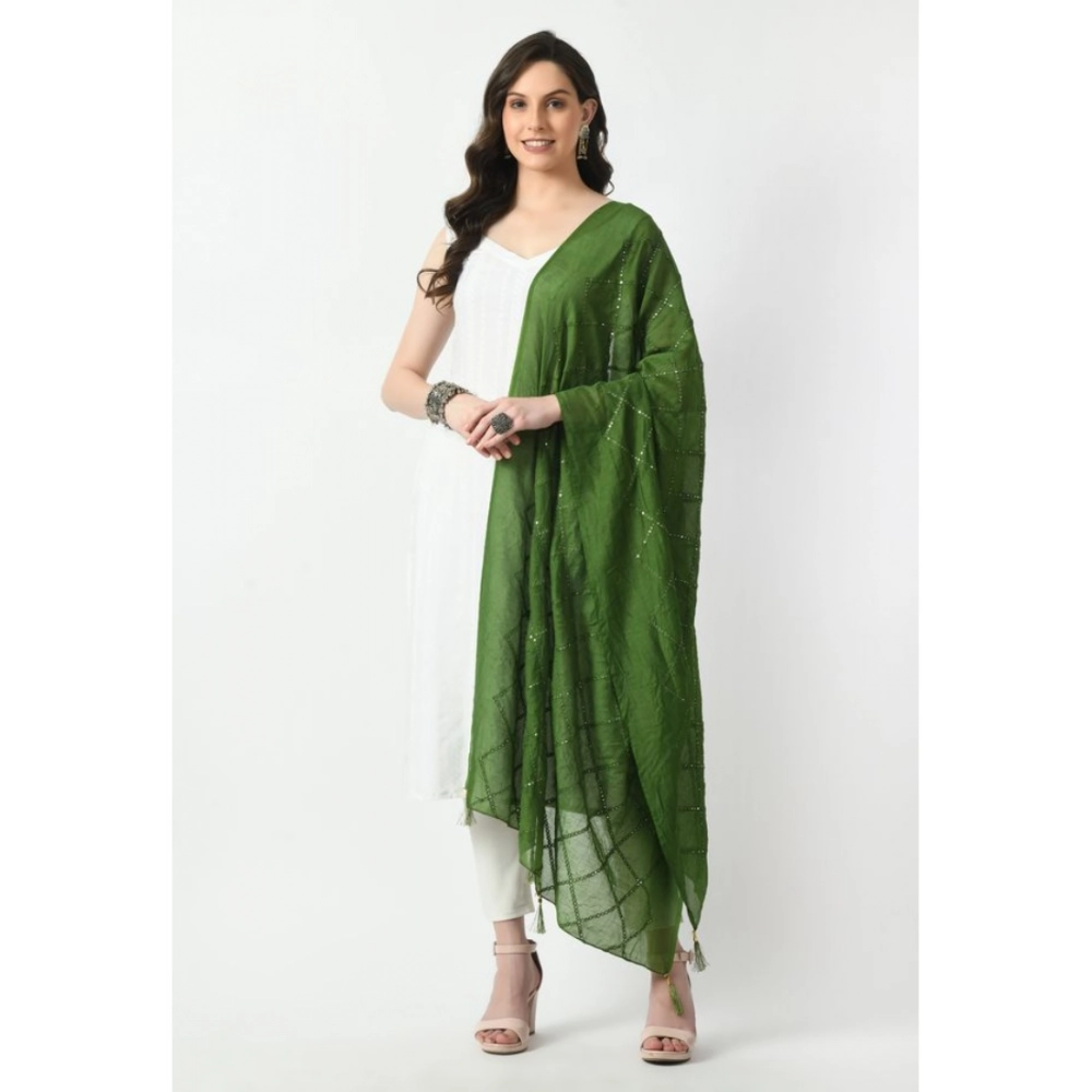 Women's Chanderi Self design Dupatta (Mehandi, Length: Free Size) Women's Chanderi Self design Dupatta (Mehandi, Length: Free Size)