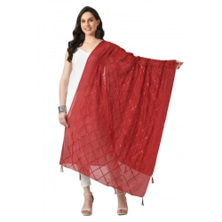 Generic Women's Chanderi Self Degine Dupatta (Maroon, Length: Free Size)