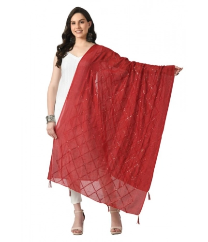 Women's Chanderi Self design Dupatta (Maroon, Length: Free Size)