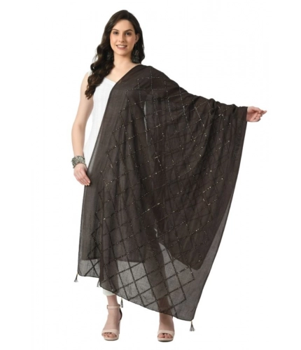 Women's Chanderi Self design Dupatta (Dark Browm, Length: Free Size)