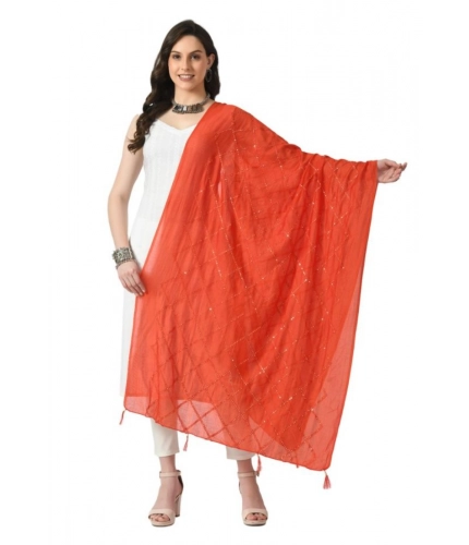 Women's Chanderi Self design Dupatta (Orange, Length: Free Size)