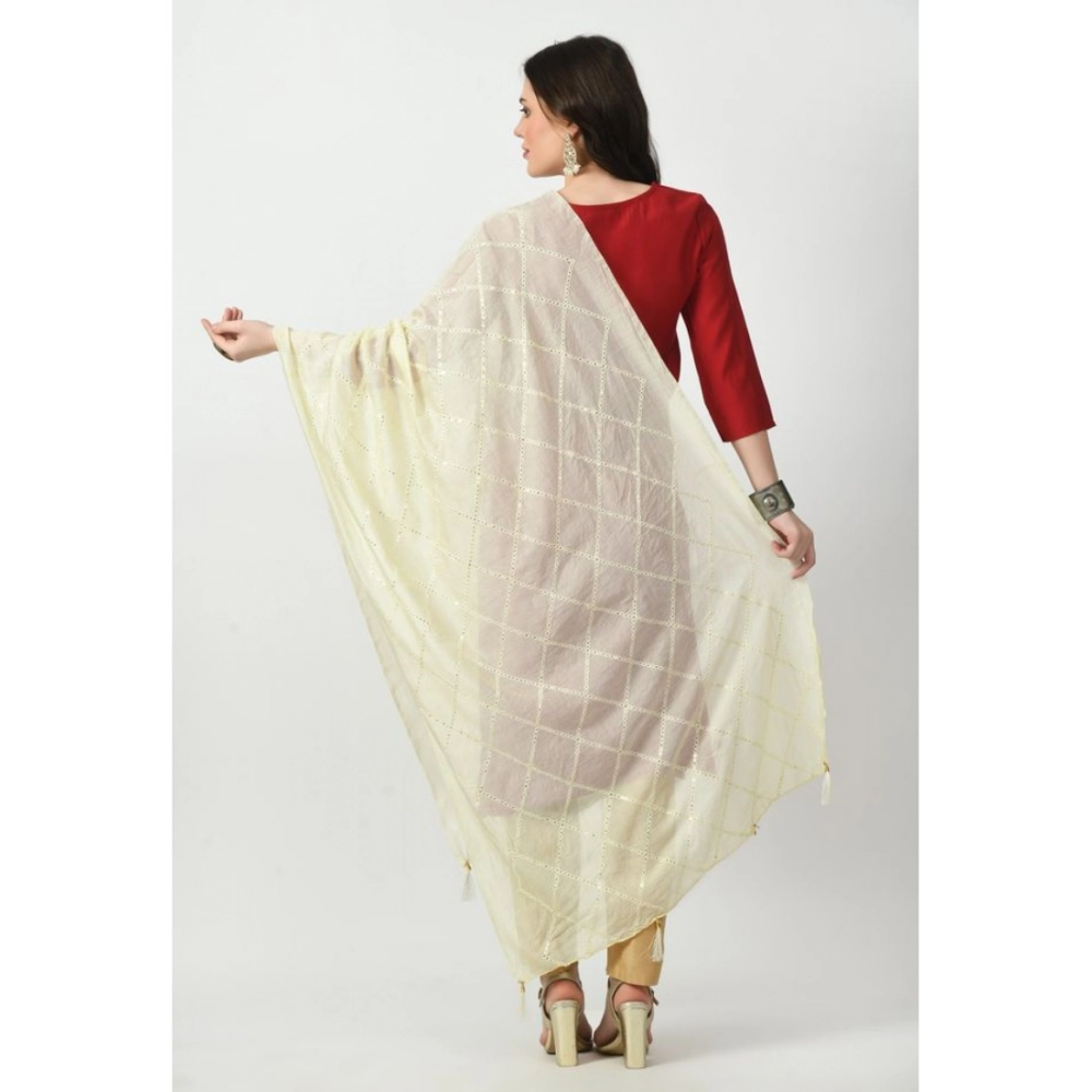 Women's Chanderi Self design Dupatta (Off White, Length: Free Size)