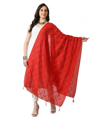 Women's Chanderi Self design Dupatta (Red, Length: Free Size)