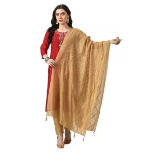 Generic Women's Chanderi Self Design Dupatta (Gold, Length: Free Size)