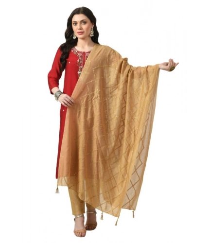 Women's Chanderi Self design Dupatta (Gold, Length: Free Size)