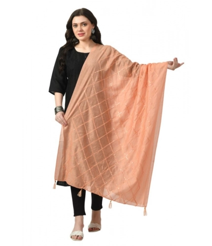 Women's Chanderi Self design Dupatta (Peach, Length: Free Size)