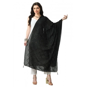 Generic Women's Chanderi Self Design Dupatta (Black, Length: Free Size)