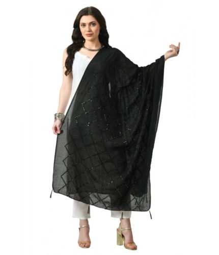 Women's Chanderi Self design Dupatta (Black, Length: Free Size)
