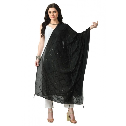 Generic Women's Chanderi Self Degine Dupatta (Black, Length: Free Size)