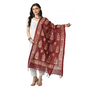Generic Women's Cotton Printed Dupatta (Maroon, Length: Free Size)