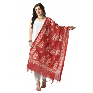 Generic Women's Cotton Printed Dupatta (Red, Length: Free Size)