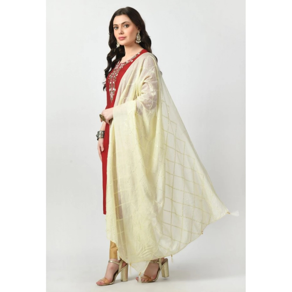 Women's Chanderi Self design Dupatta (Off White, Length: Free Size)