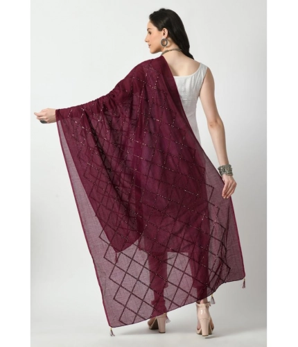 Women's Chanderi Self design Dupatta (Wine, Length: Free Size)