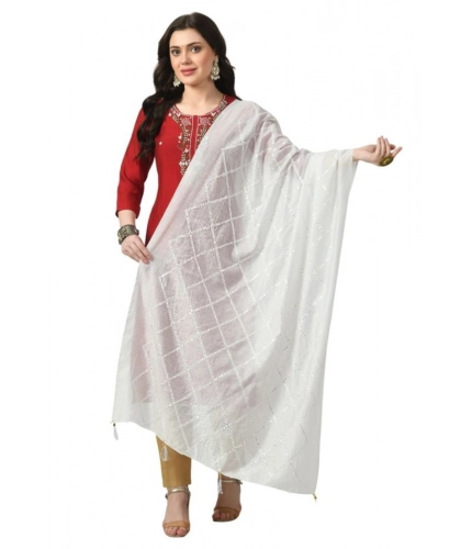 Women's Chanderi Self design Dupatta (White, Length: Free Size)
