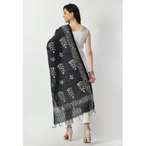 Generic Women's Cotton Printed Dupatta (Black, Length: Free Size)