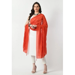 Generic Women's Chanderi Self Design Dupatta (Orange, Length: Free Size)