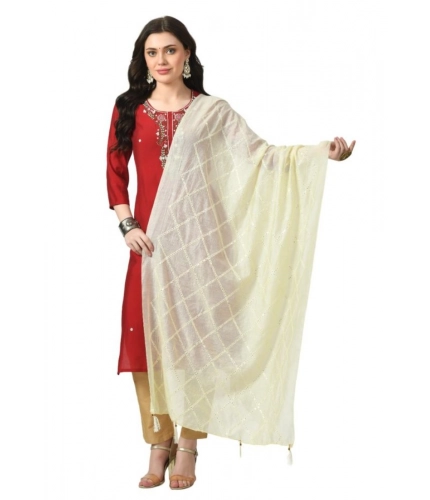 Women's Chanderi Self design Dupatta (Off White, Length: Free Size)