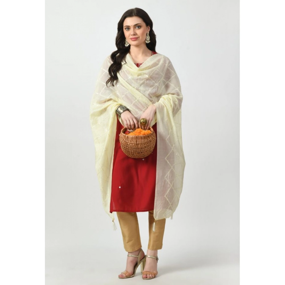 Women's Chanderi Self design Dupatta (Off White, Length: Free Size)