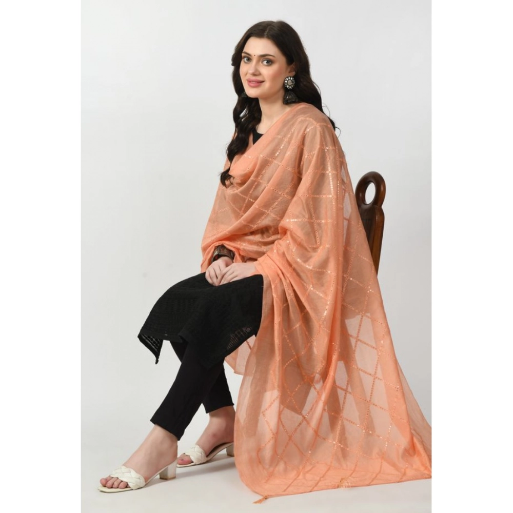 Women's Chanderi Self design Dupatta (Peach, Length: Free Size)