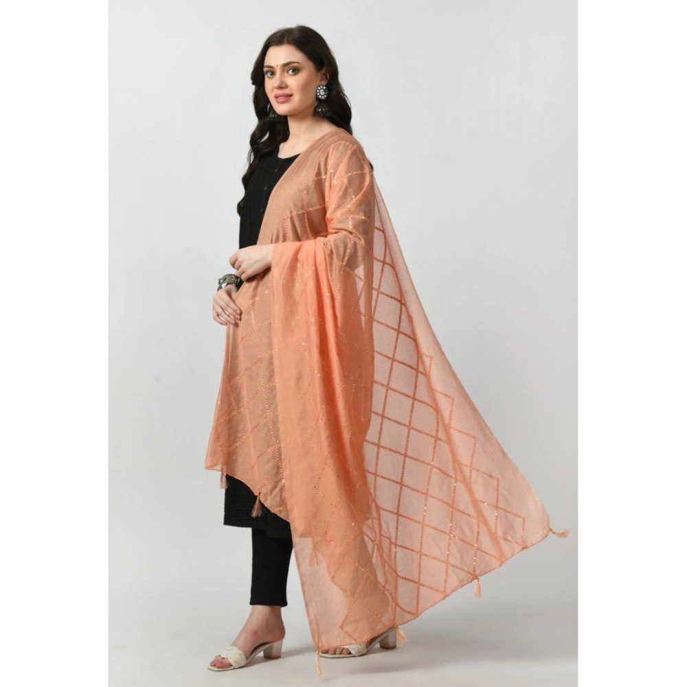 Women's Chanderi Self design Dupatta (Peach, Length: Free Size)