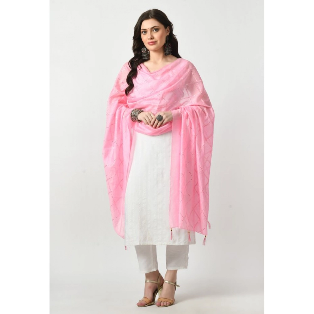Women's Chanderi Self design Dupatta (Pink, Length: Free Size)