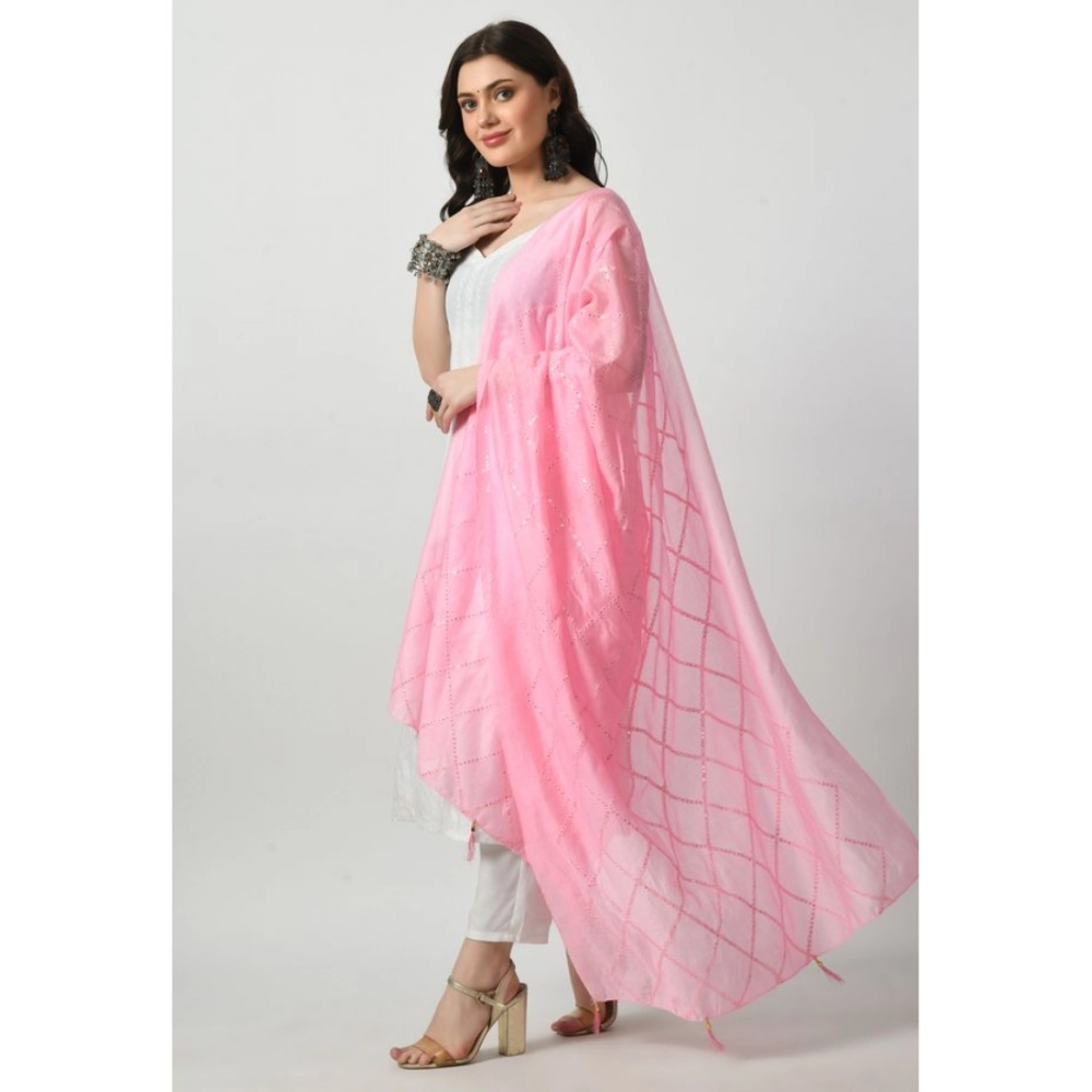 Women's Chanderi Self design Dupatta (Pink, Length: Free Size)