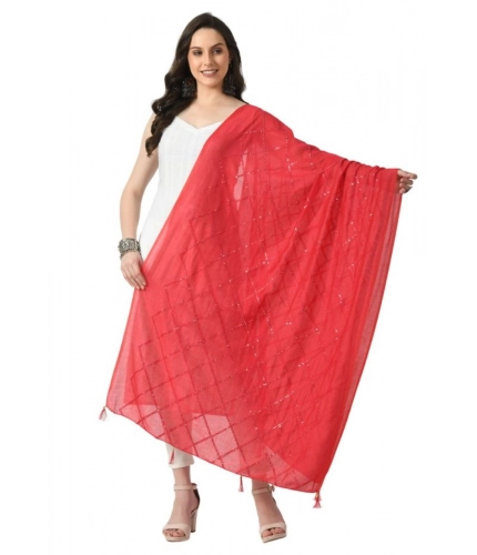 Women's Chanderi Self design Dupatta (Rani, Length: Free Size)