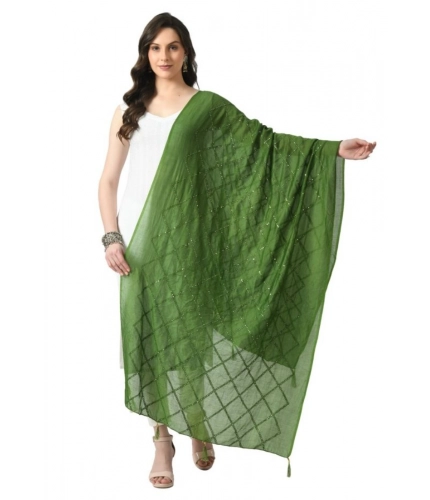 Women's Chanderi Self design Dupatta (Mehandi, Length: Free Size)