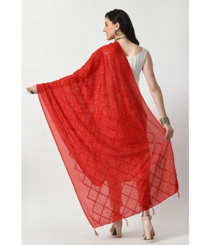 Women's Chanderi Self design Dupatta (Red, Length: Free Size)