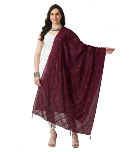 Women's Chanderi Self design Dupatta (Wine, Length: Free Size)