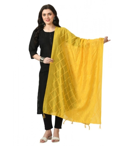 Women's Chanderi Self design Dupatta (Yellow, Length: Free Size)
