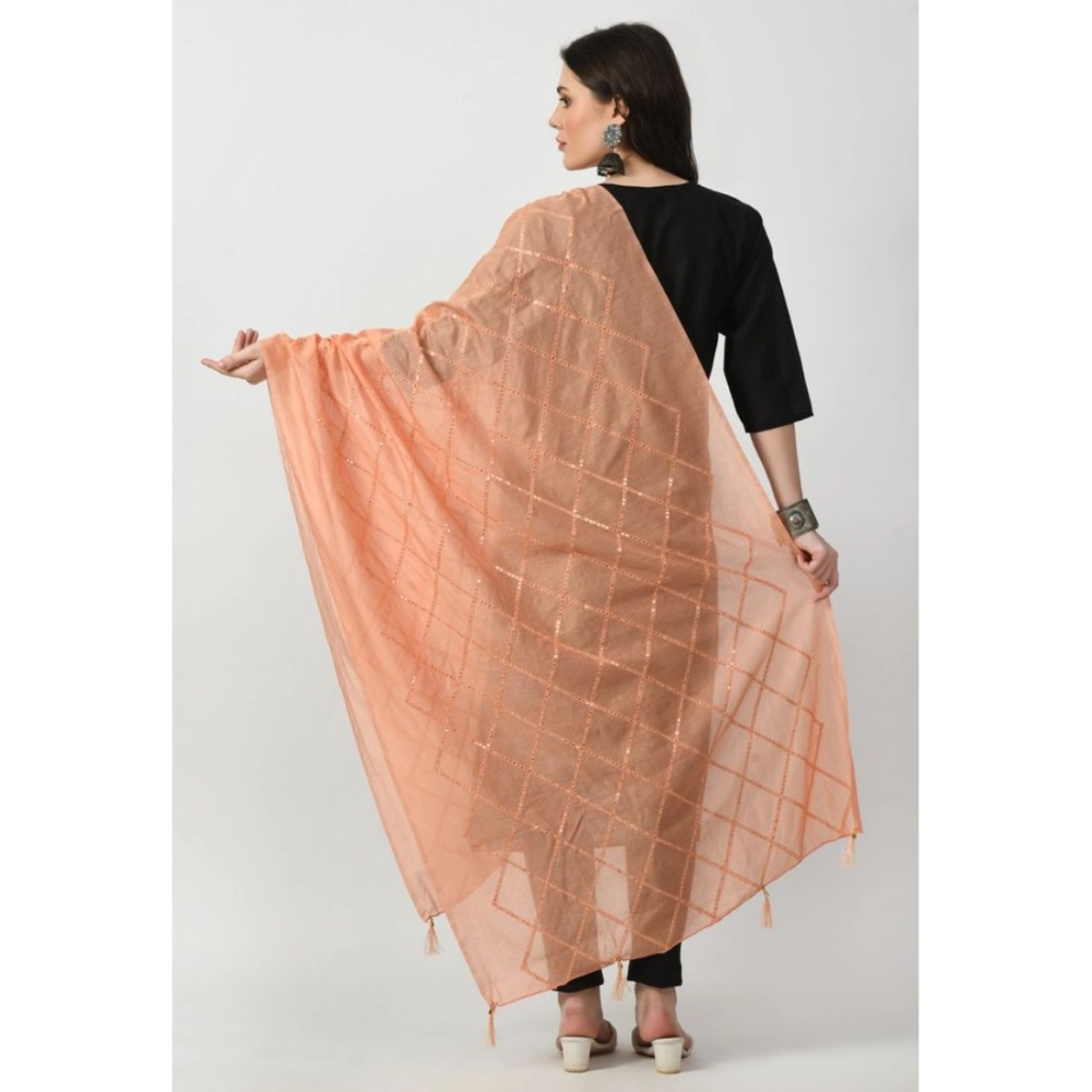 Women's Chanderi Self design Dupatta (Peach, Length: Free Size)