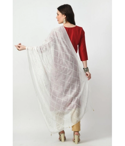 Women's Chanderi Self design Dupatta (White, Length: Free Size)