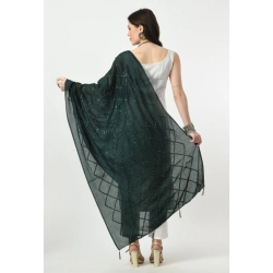 Generic Women's Chanderi Self Degine Dupatta (Green, Length: Free Size)