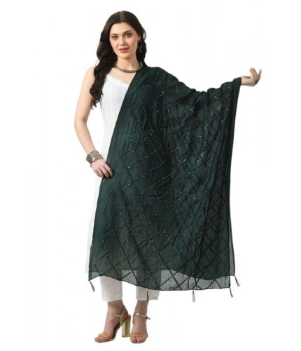 Women's Chanderi Self design Dupatta (Green, Length: Free Size)