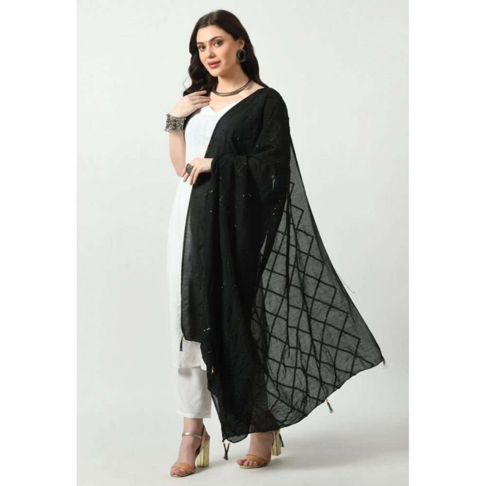 Women's Chanderi Self design Dupatta (Black, Length: Free Size) Women's Chanderi Self design Dupatta (Black, Length: Free Size)