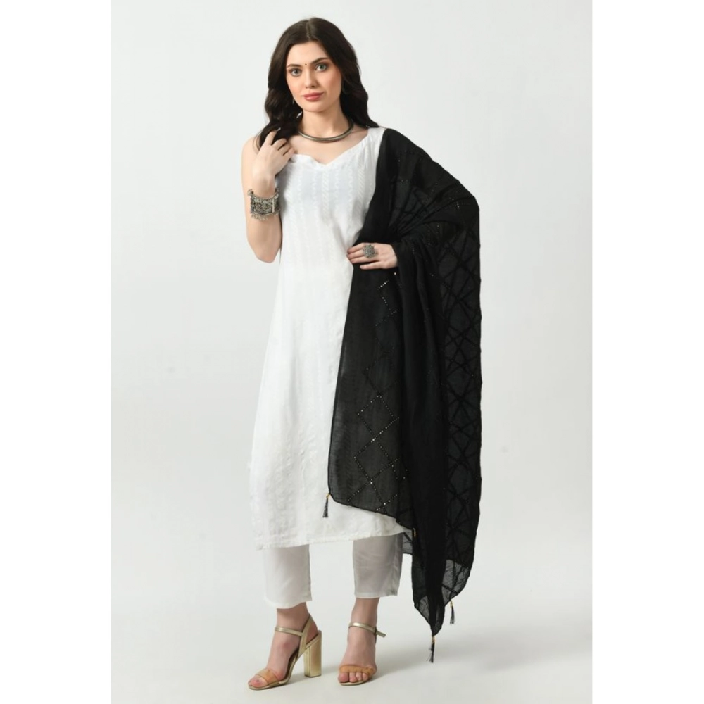 Women's Chanderi Self design Dupatta (Black, Length: Free Size) Women's Chanderi Self design Dupatta (Black, Length: Free Size)