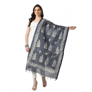 Generic Women's Cotton Printed Dupatta (Grey, Length: Free Size)