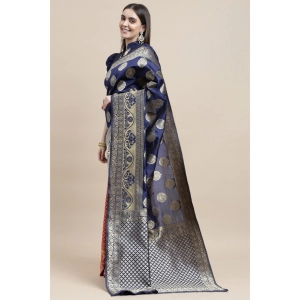 Generic Women's Kanjivaram Silk Designer Weaving Saree With Unstitched Blouse (Blue & Red, 5.50 Mtrs)
