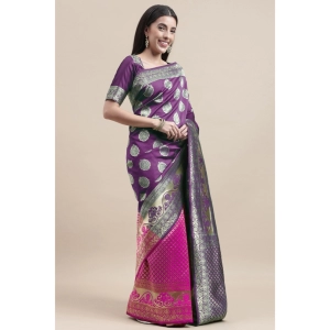 Generic Women's Kanjivaram Silk Designer Weaving Saree With Unstitched Blouse (Voilet & Purple, 5.50 Mtrs)