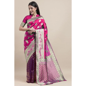 Generic Women's Kanjivaram Silk Designer Weaving Saree With Unstitched Blouse (Purple & Voilet, 5.50 Mtrs)