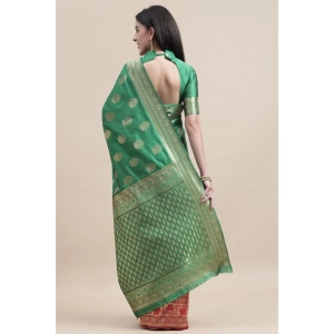 Generic Women's Kanjivaram Silk Designer Weaving Saree With Unstitched Blouse (Green & Red, 5.50 Mtrs)