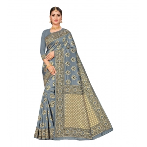 Generic Women's Banarasi Silk Designer Weaving Saree With Unstitched Blouse (Grey, 5.50 Mtrs)