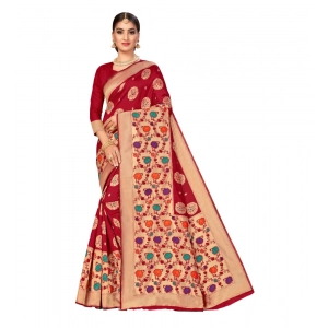 Generic Women's Banarasi Silk Designer Weaving Saree With Unstitched Blouse (Maroon, 5.50 Mtrs)