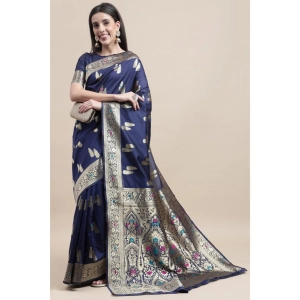 Generic Women's Kanjivaram Silk Designer Weaving Saree With Unstitched Blouse (Blue, 5.50 Mtrs)