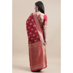 Generic Women's Kanjivaram Silk Designer Weaving Saree With Unstitched Blouse (Red,Blue, 5.50 Mtrs)
